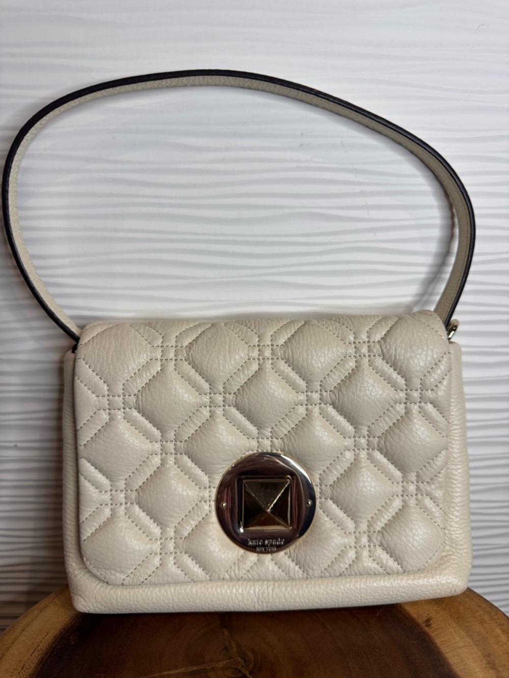 kate spade cream quilted leather shoulder bag with polished turn-lock